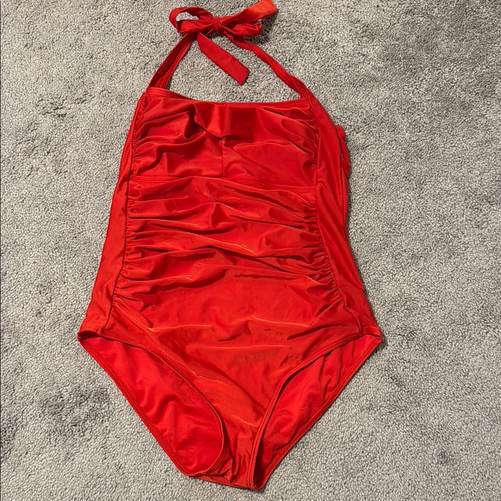 Vibrant Red One Piece Swimsuit with Halter Neck